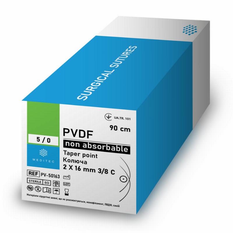 "ПВДФ, USP 3/0(М2), 90 см, голка ріжуча, 40 мм, 1/2 С. PV-30824е"